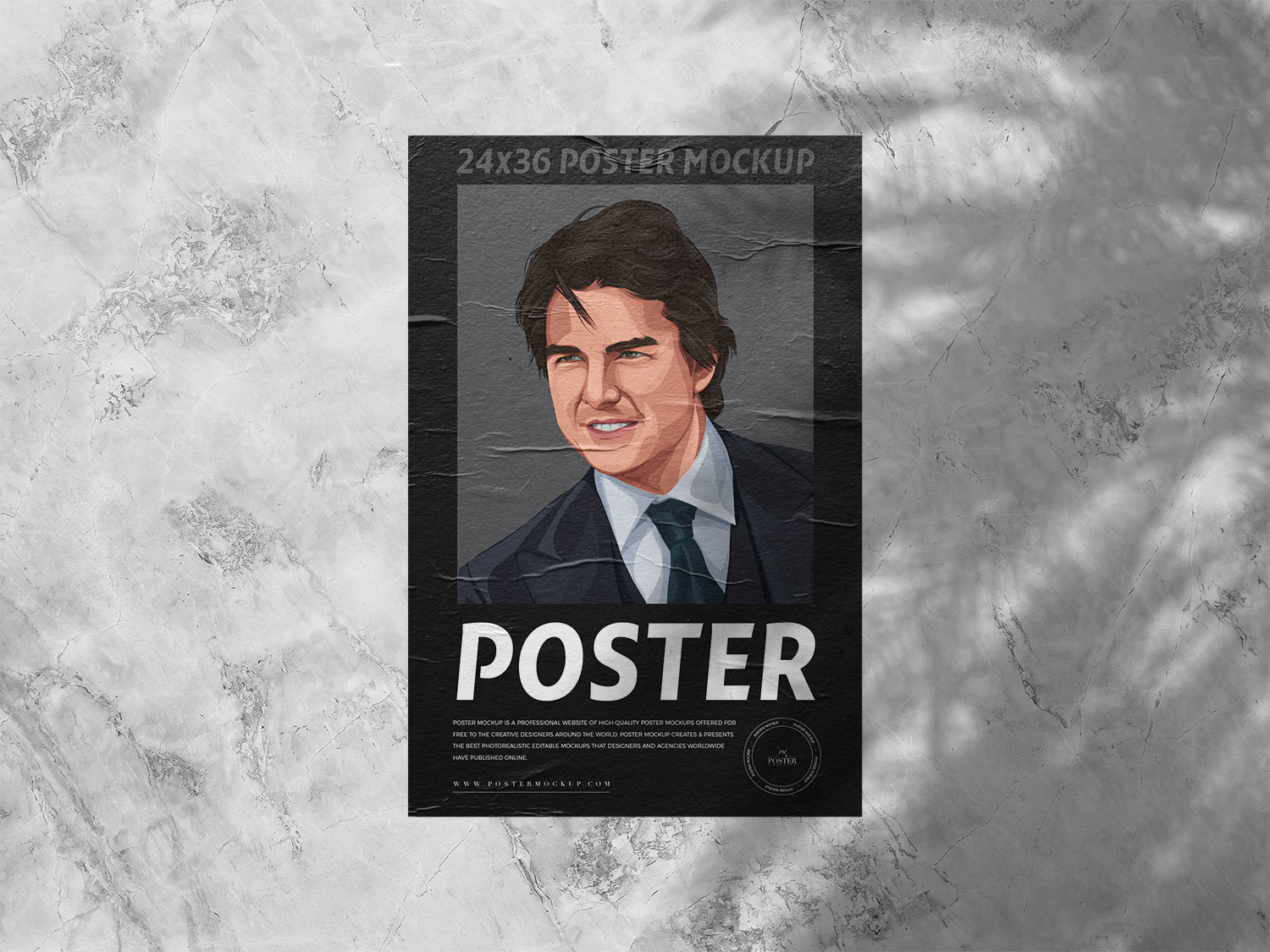 Free Glued Paper on Wall Poster Mockup