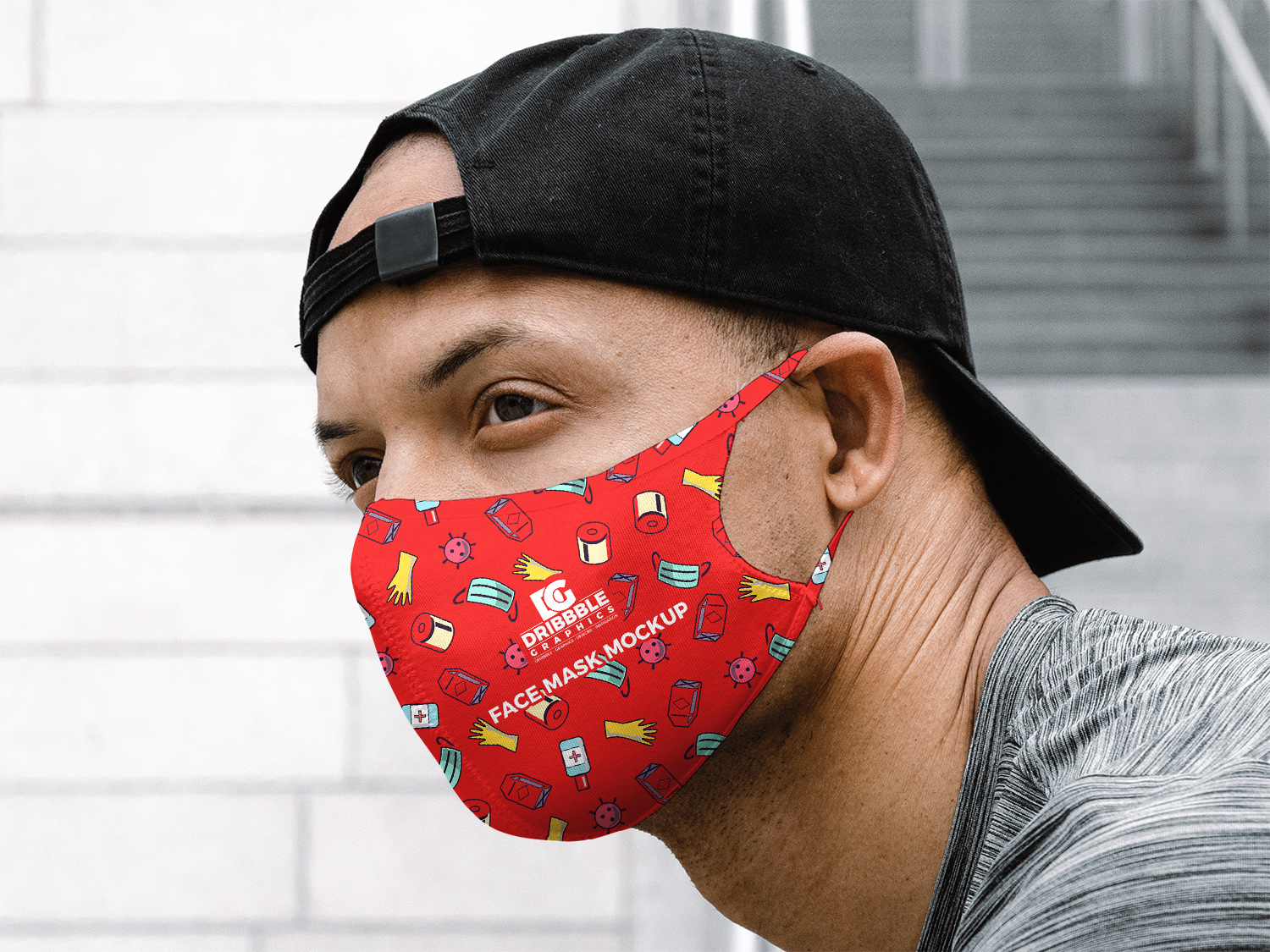 Free Man Wearing Face Mask Mockup