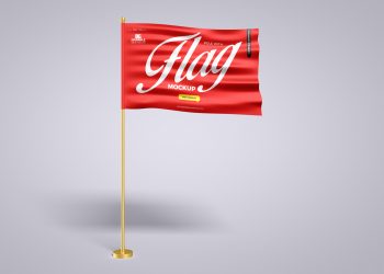 Free Pole with Flag Mockup