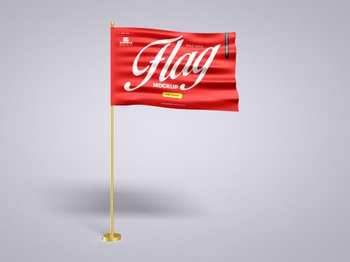 Free Pole with Flag Mockup