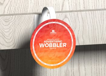 Free Wooden Shelf Advertising Wobbler Mockup