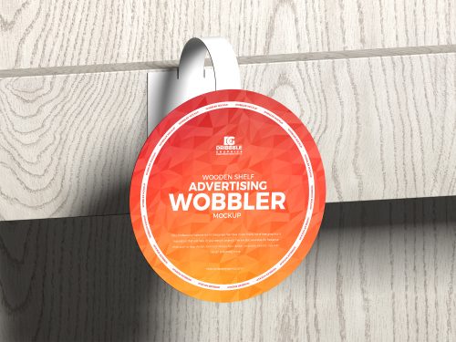 Free Wooden Shelf Advertising Wobbler Mockup