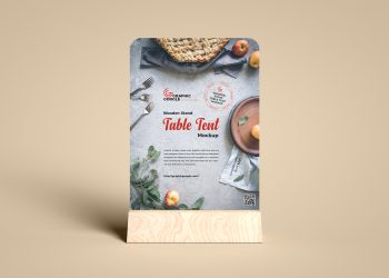Free Wooden Stand Table Tent Mockup