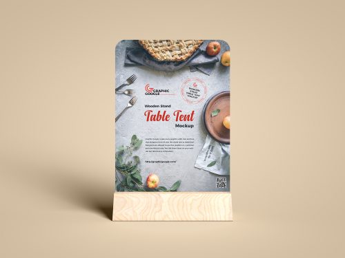 Free Wooden Stand Table Tent Mockup