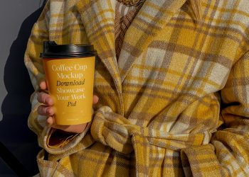 Coffee Cup with Men in Bathrobe Mockup