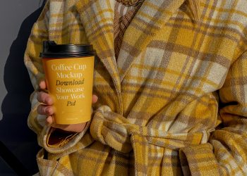 Coffee Cup with Men in Bathrobe Free Mockup