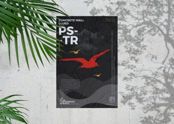 Free Concrete Wall Glued Poster Mockup