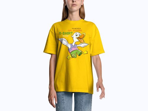 Free Girl Wearing T-Shirt Mockup