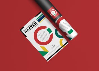 Free Paper Tube with Poster Mockup