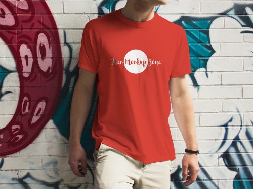 Free Street Boy Wearing T-Shirt Mockup