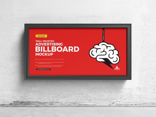 Free Wall Mounted Advertising Billboard Mockup