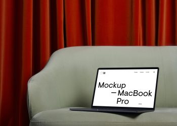 MacBook Pro Free Mockup on a Sofa