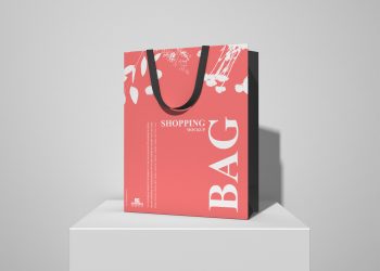 Shopping Bag on White Podium Mockup