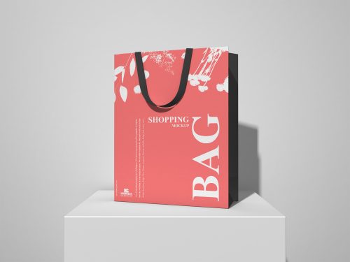 Shopping Bag on White Podium Mockup