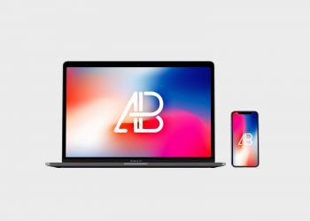 Front View iPhone X and Macbook Pro Free Mockup