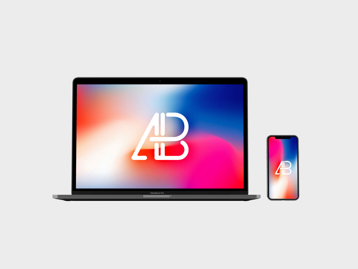 Front View iPhone X and Macbook Pro Free Mockup