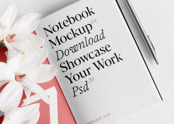 Notebook with Flowers Free Mockup