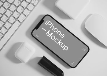 iPhone with Accessories Free Mockup