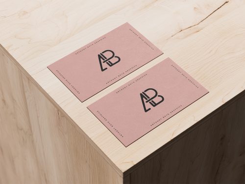 Business Cards on Wooden Box Free Mockup