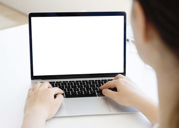 Female Using Laptop Free Mockup