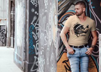 Free Street Cool Boy Wearing T-Shirt Mockup