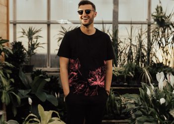 Smiling Man in Black T-Shirt Free Mockup