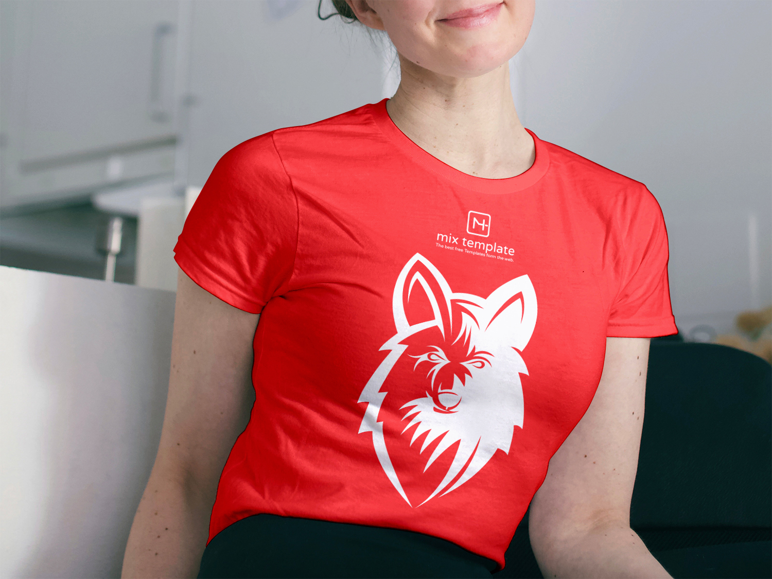 Smiling Woman Wearing T-Shirt Free Mockup