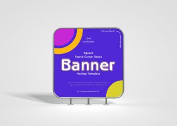 Square Round Corner Stand Banner Free Mockup