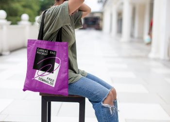 Women with Canvas Bag Free Mockup