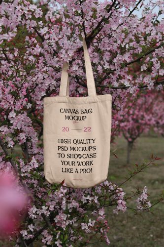 Canvas Bag Hanging on a Tree Free Mockup