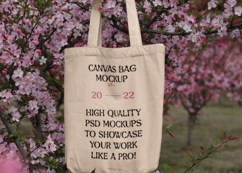 Canvas Bag Hanging on a Tree Free Mockup