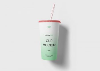 Paper Cup with Straw Free Mockup