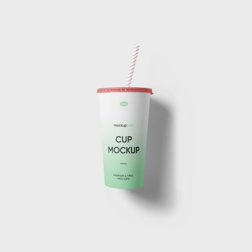 Paper Cup with Straw Free Mockup