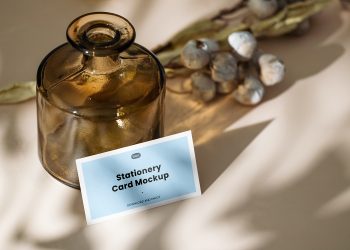 Oblong Card with Glass Vase Free Mockup