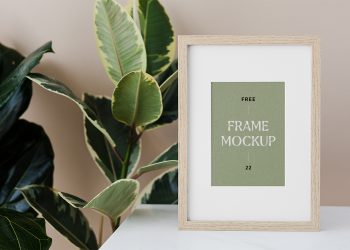Wood Frame with Plant Free Mockup