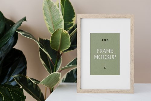 Wood Frame with Plant Free Mockup