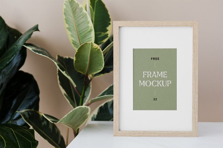 Wood Frame with Plant Free Mockup | Free Mockup World