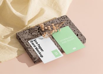 Double Business Card on Brick Free Mockups