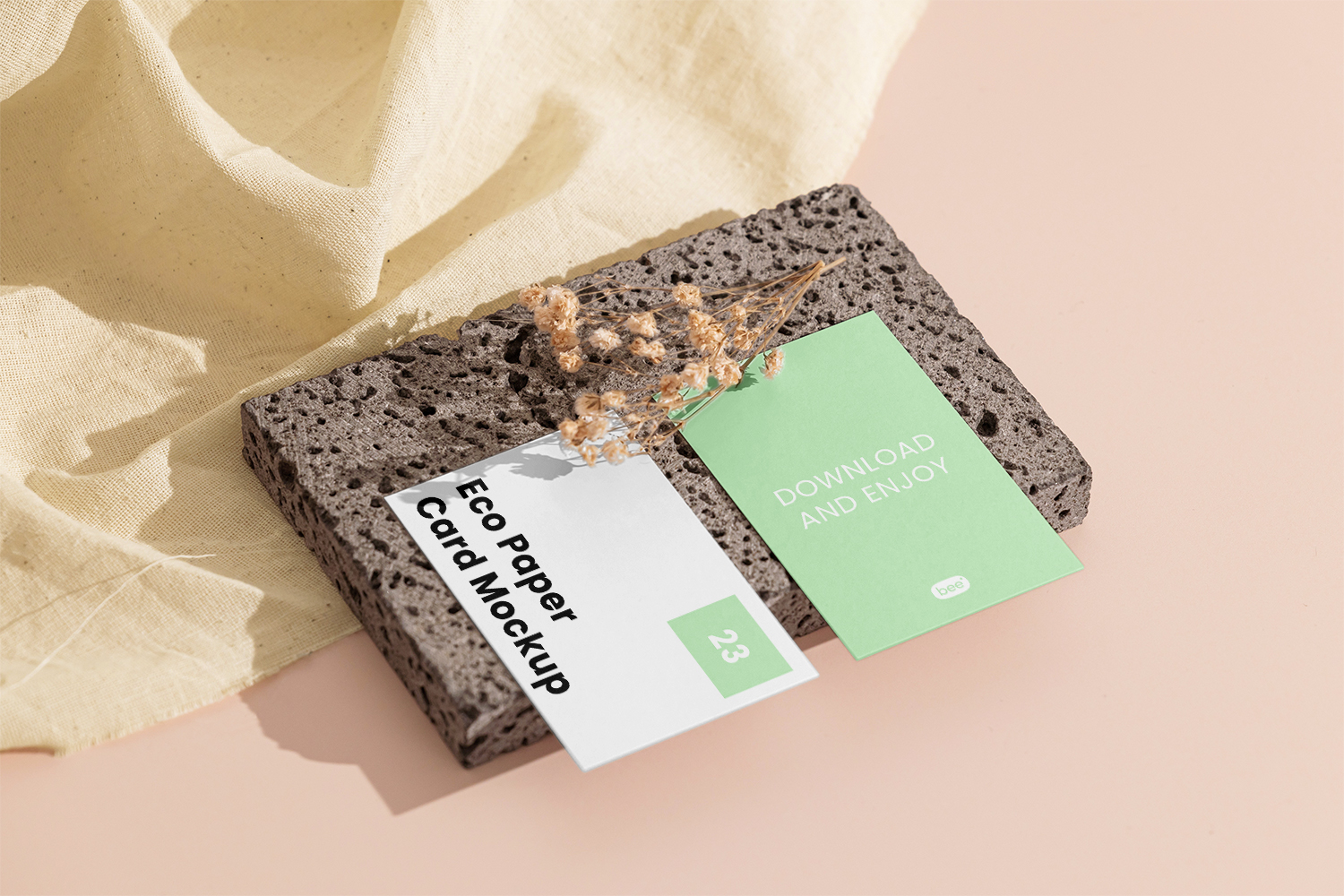 Double Business Card on Brick Free Mockups