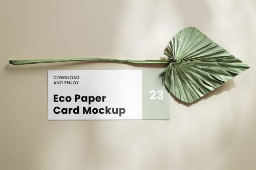 Oblong Card with Leaf Free Mockup