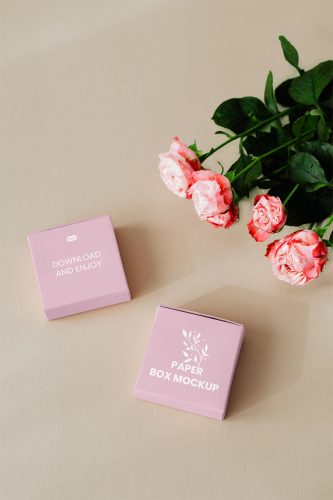 Paper Boxes with Roses Free Mockup