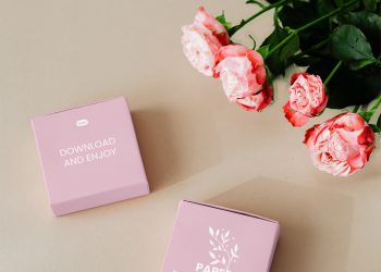 Paper Boxes with Roses Free Mockup