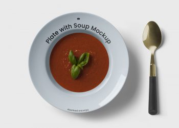 Plate with Soup Free Mockup