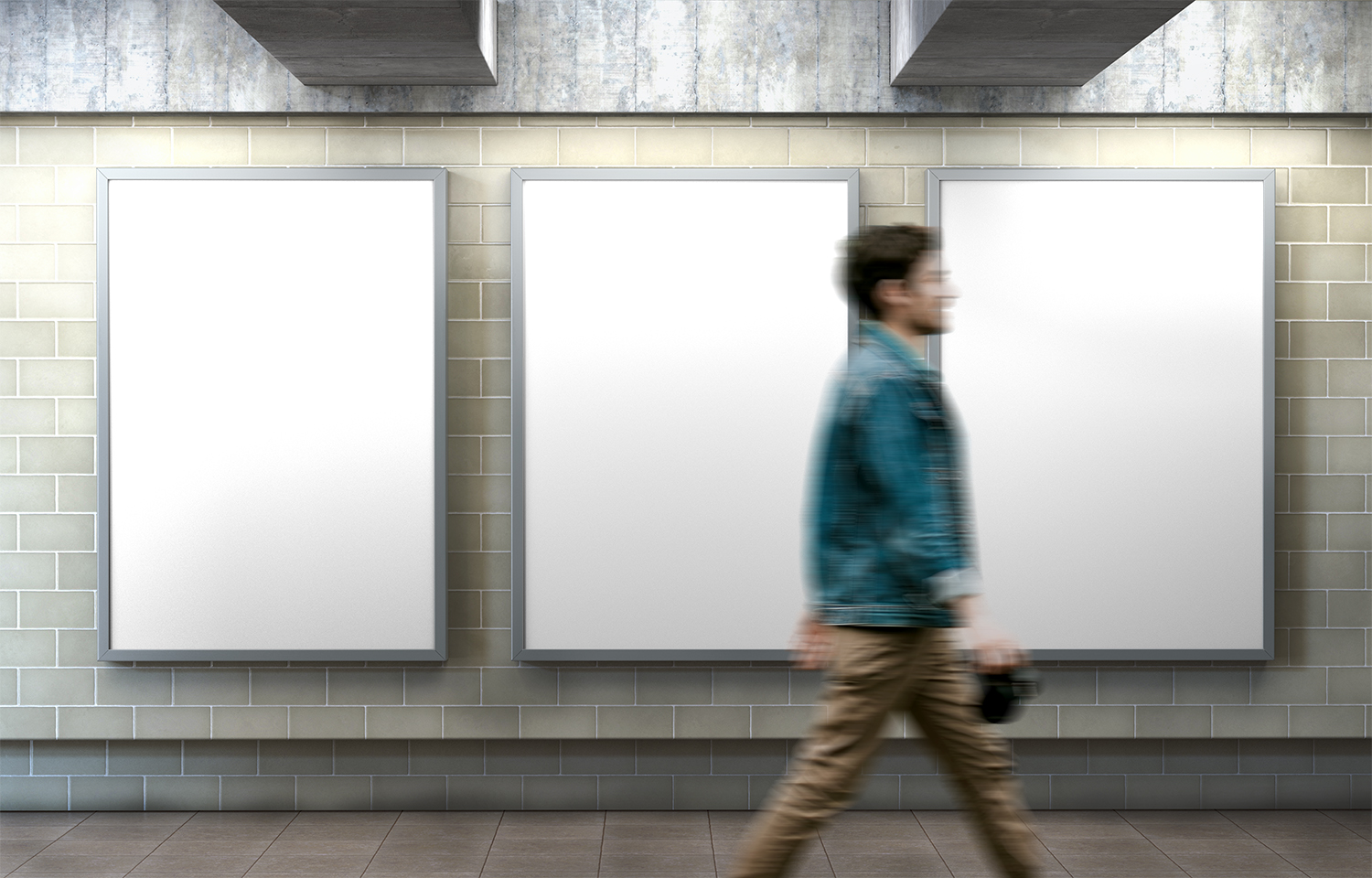 Three Subway Station Poster Free Mockup