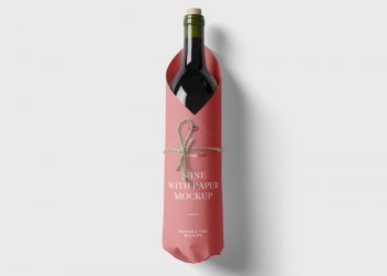 Wine Bottle with Paper Free Mockup