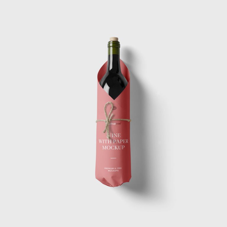 Wine Bottle with Paper Free Mockup