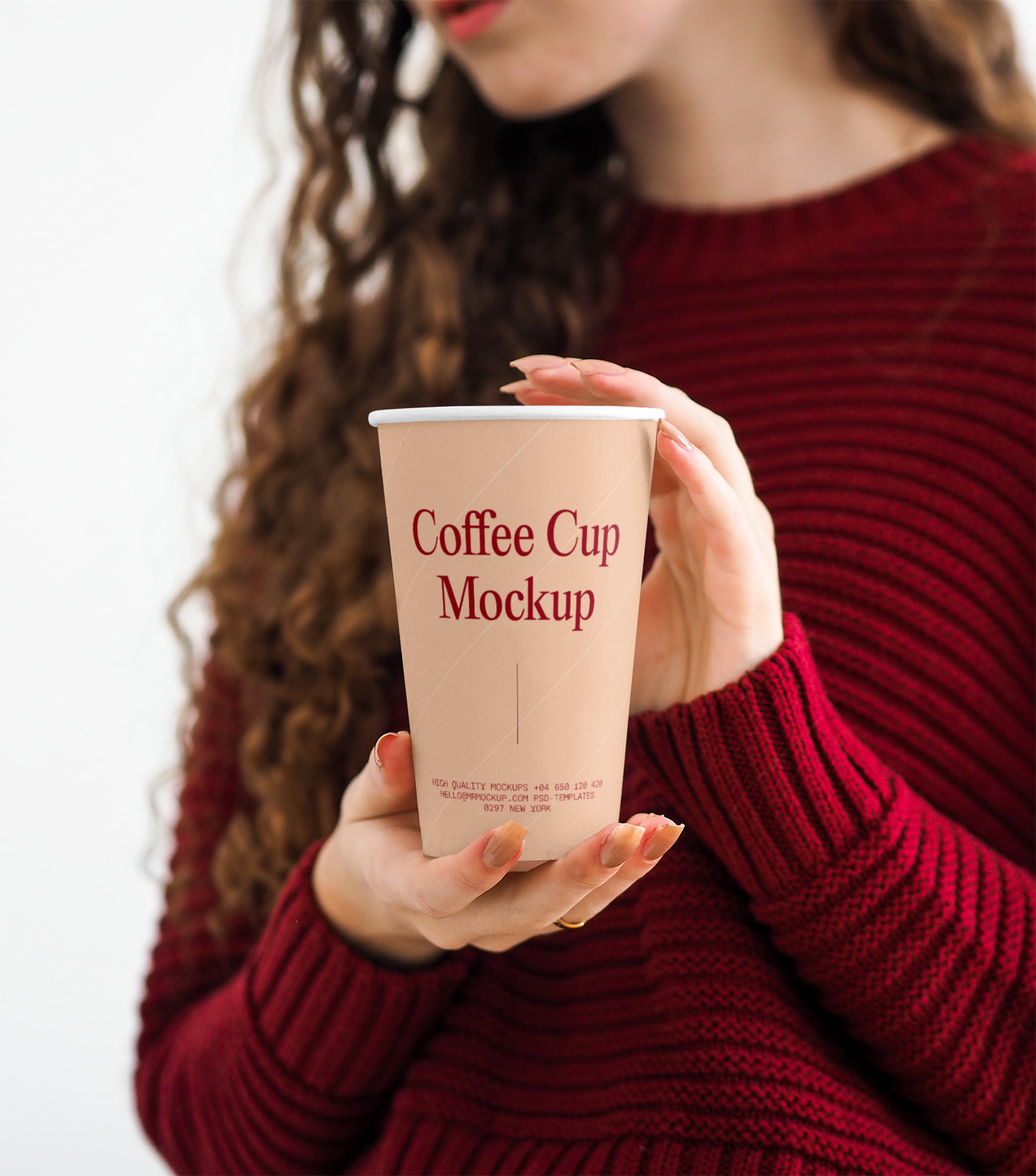 Coffee Cup in Women Hands Free Mockup