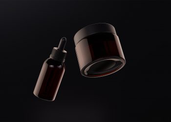 Floating Amber Jar and Dropper Free Mockup