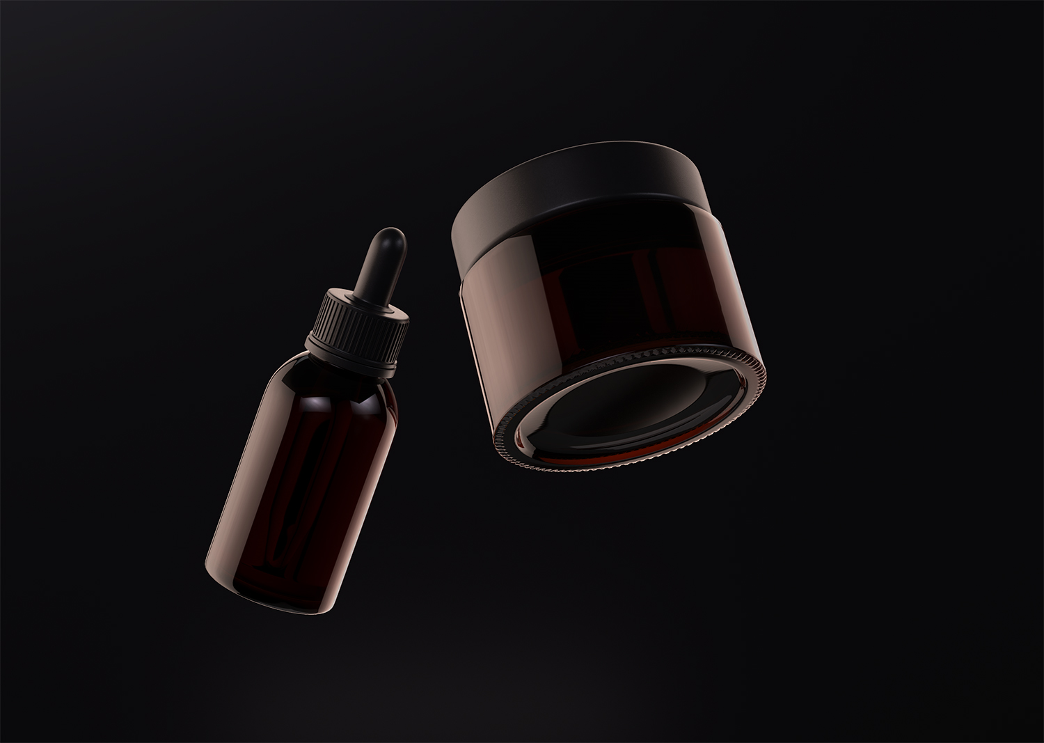 Floating Amber Jar and Dropper Free Mockup