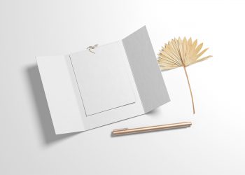 Gate Fold Envelope with Card Free Mockup